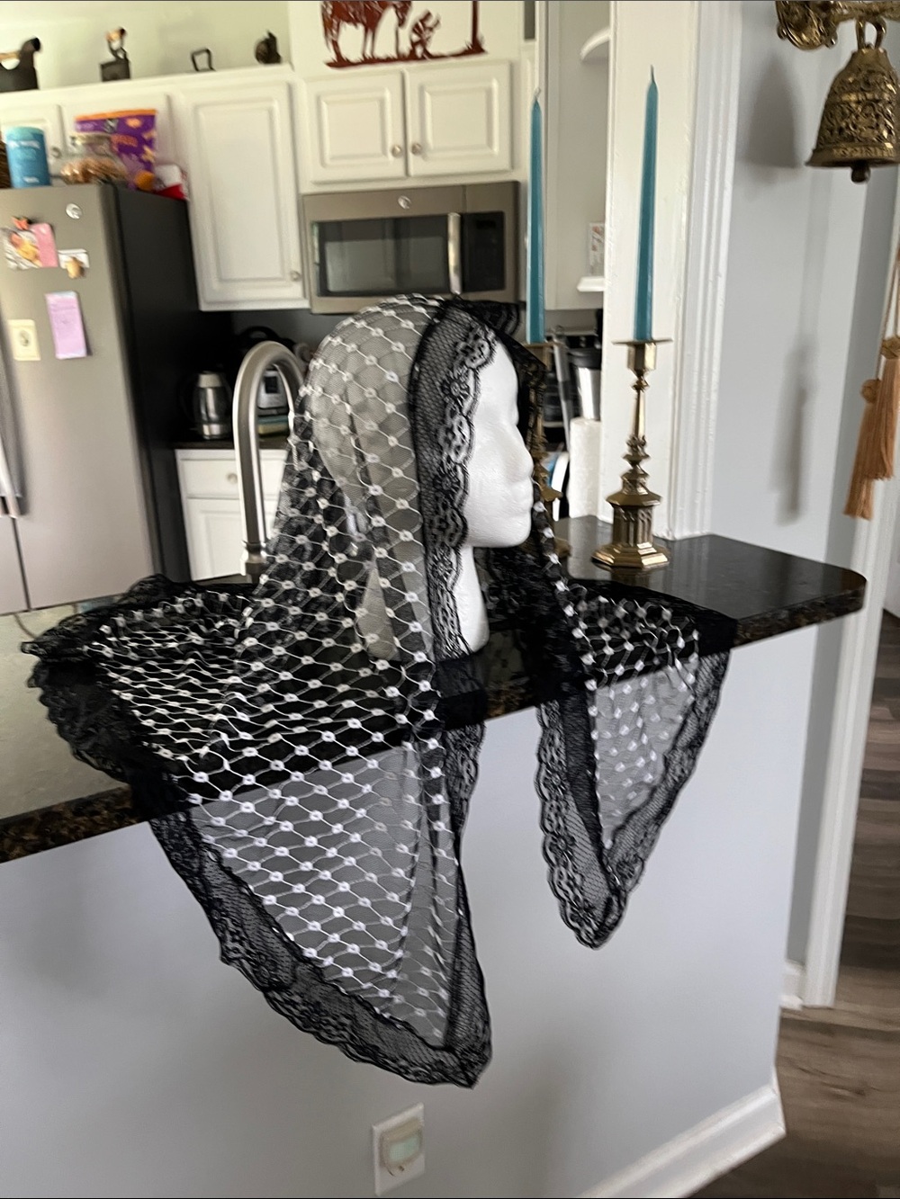 Black Lace Mantilla Chapel Veil Dot Netting Pattern